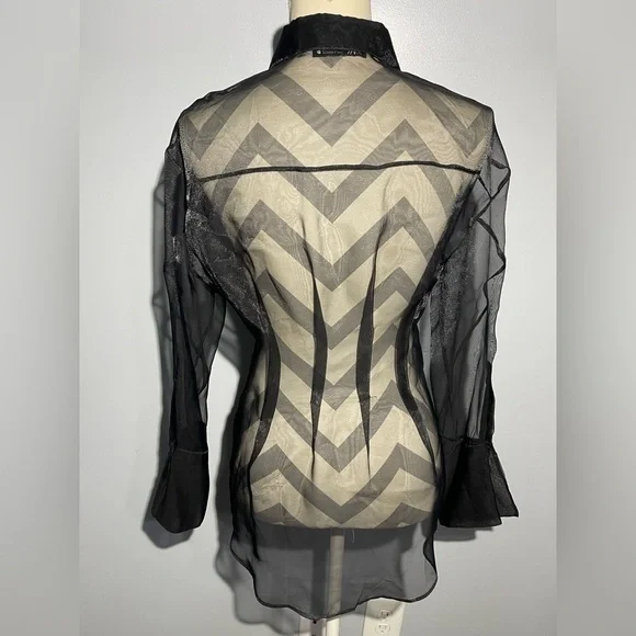 Zara Black Sheer Button Down Shirt - Picture 4 of 13
